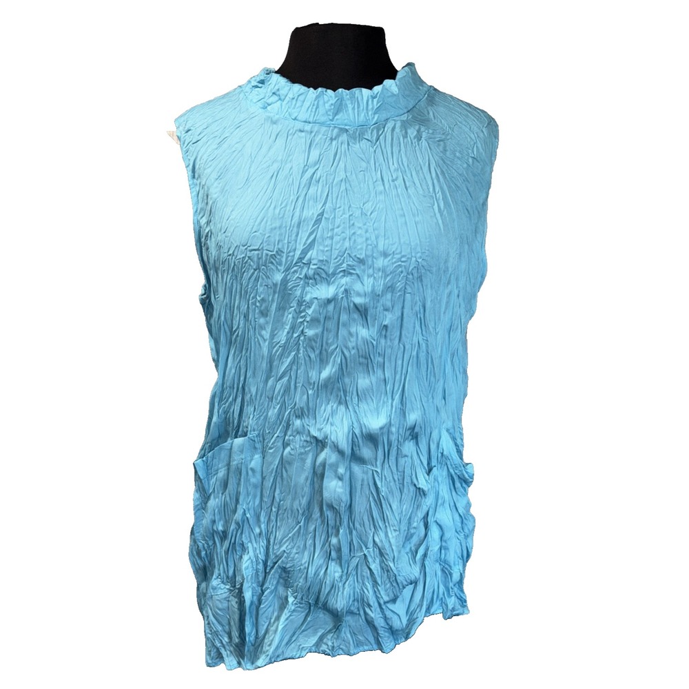 Shana Crushed Sleeveles Tunic Women's Size XL Aqua High Neck Right To Education